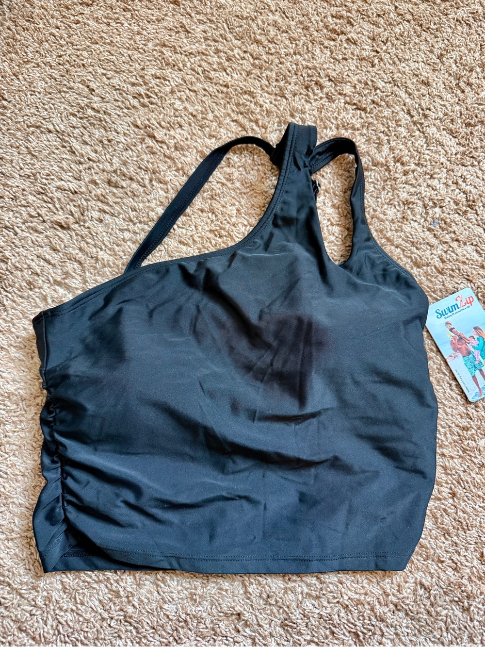 Swimzip one shoulder black swim bikini top